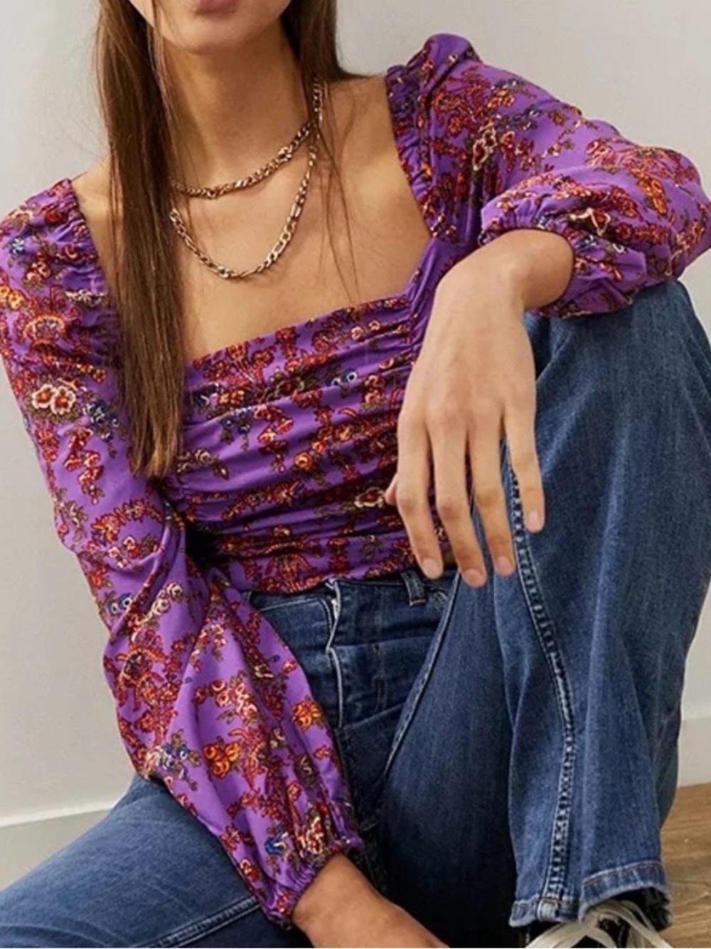 Urban Outfitters UO Bambi Floral Ruched Front Top